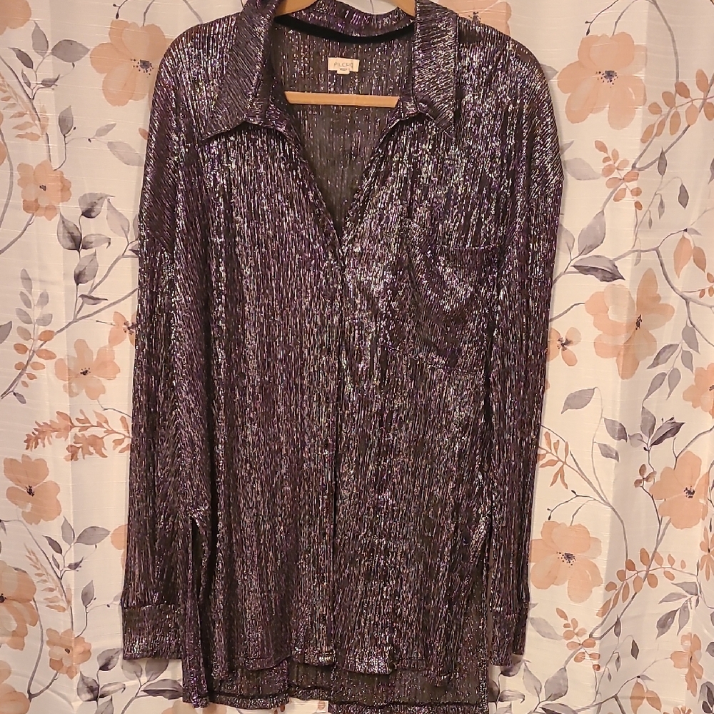 Pilcro Metallic Purple Button Down Shirt